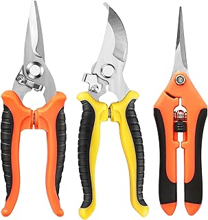 3 Pack Garden Pruning Shears, Stainless Steel Blades, Gardening Shears, Scissors, Clippers, Modern Style, Orange