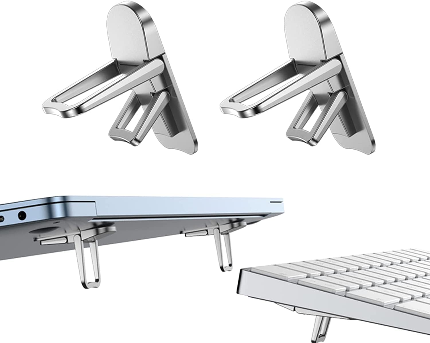 BKN® H7 Mini Premium Metal Folding Portable Laptop Stand 2 Adjustable Angles Non-Slip Base Tabletop Risers for All Laptop & Keyboard & Tablet etc. - Silver