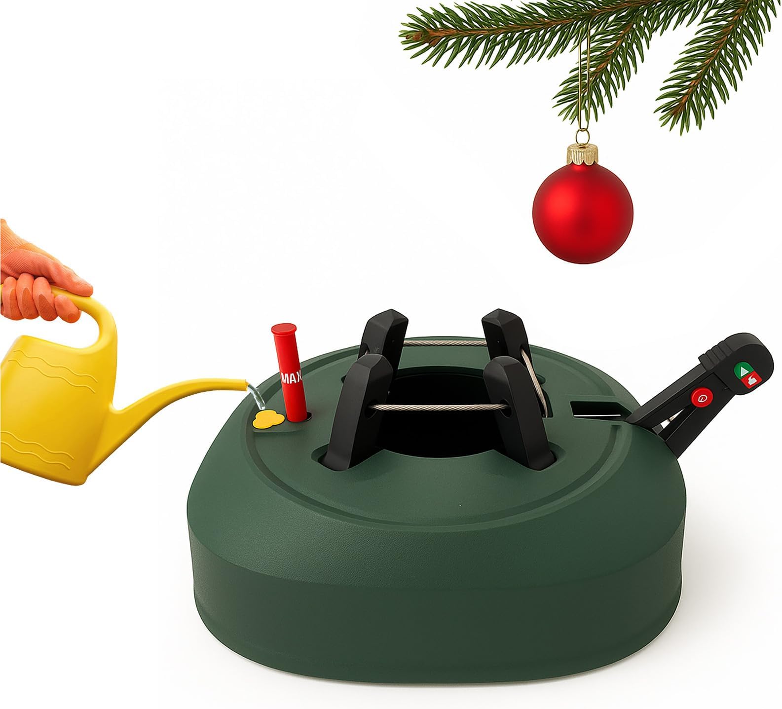 BURI Christmas Tree Stand 2.20 m Tree Height - Tree Stand Model 2024 with Foot Pedal and Single Rope Technology Christmas Tree Stand 3.2 L Water Tank, Green