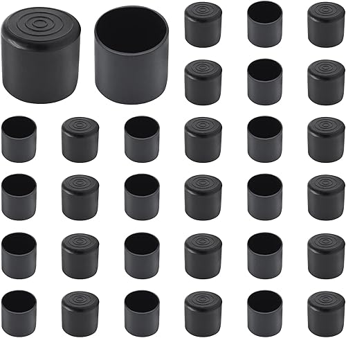 Miniatura 7 de 32 tapas de puntas de patas de silla de 1 pulgada (0.984 in), redondas de PVC antideslizantes plegables para patas de silla, tapas negras para patas