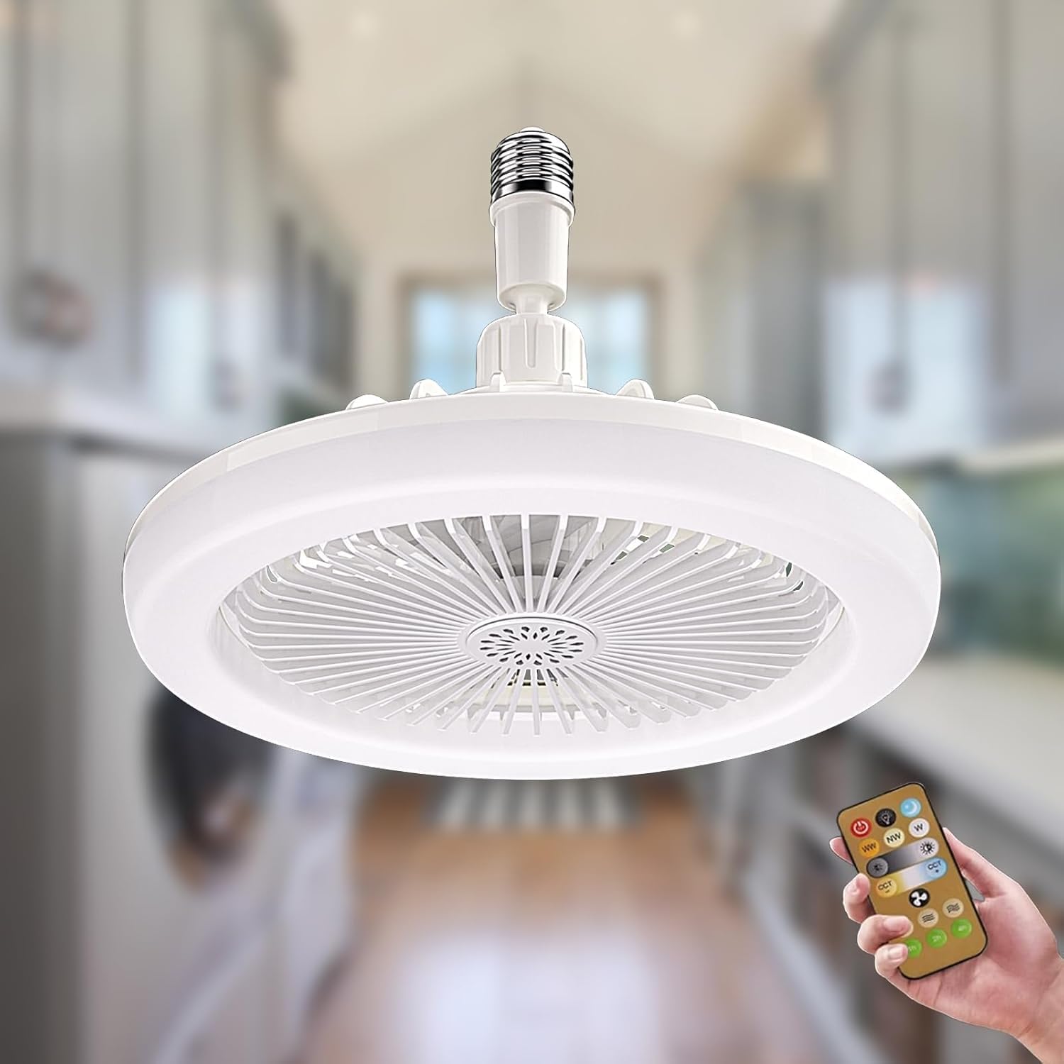 GYMMFK E27 LED Fan Lights Ceiling for Bedroom,Ceiling Fans with Lights and Remote Light Bulb Fan 3 Color Dimmable LED, 3 Speeds for Small Spaces Bedroom Home Office Dormitory (White)