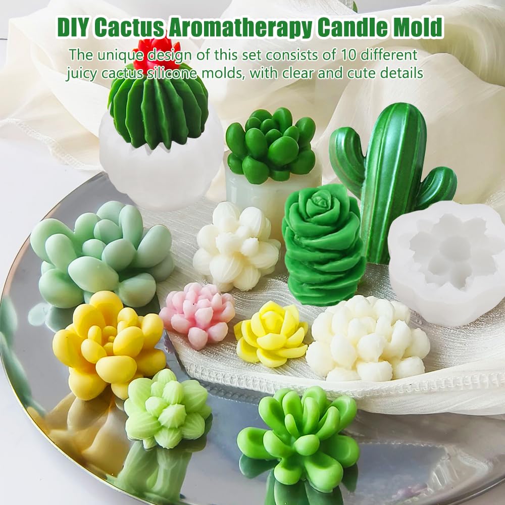 musykrafties Cactus en vetplanten siliconen mallen set van 10 stuks voor epoxyhars zeep kaars wax polymeer klei beton gips fondant taart decor chocolade isomalt groter