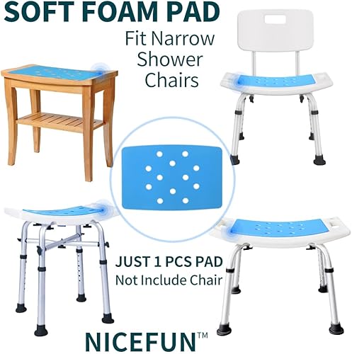 Miniatura 6 de Cojín para silla de ducha con respaldo adhesivo, 14 x 9.5 pulgadas, almohadilla de espuma suave impermeable para banco, silla de baño estrecha,