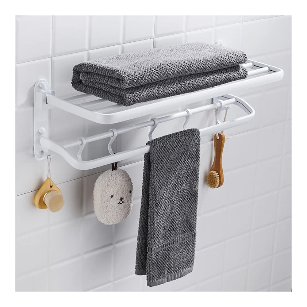 Toallero plegable de baño en aluminio con soporte de almacenamiento negro