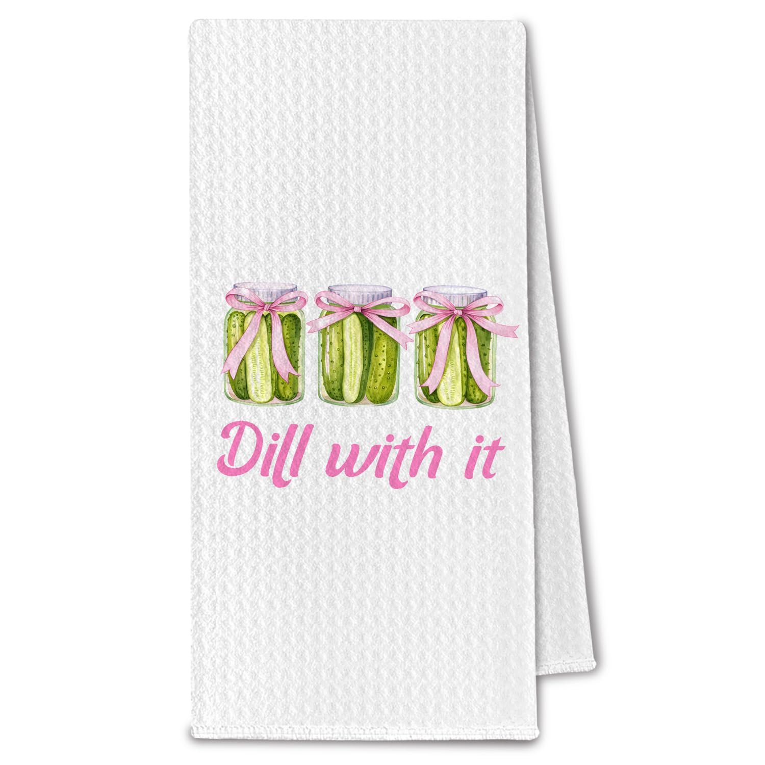 ChissNook Pickle Gifts Kitchen Towels, Gifts for Pickle Lovers Dish Tea Towels for Kitchen Decor, Dill with It Coquette Pink Bow Decorative Hand