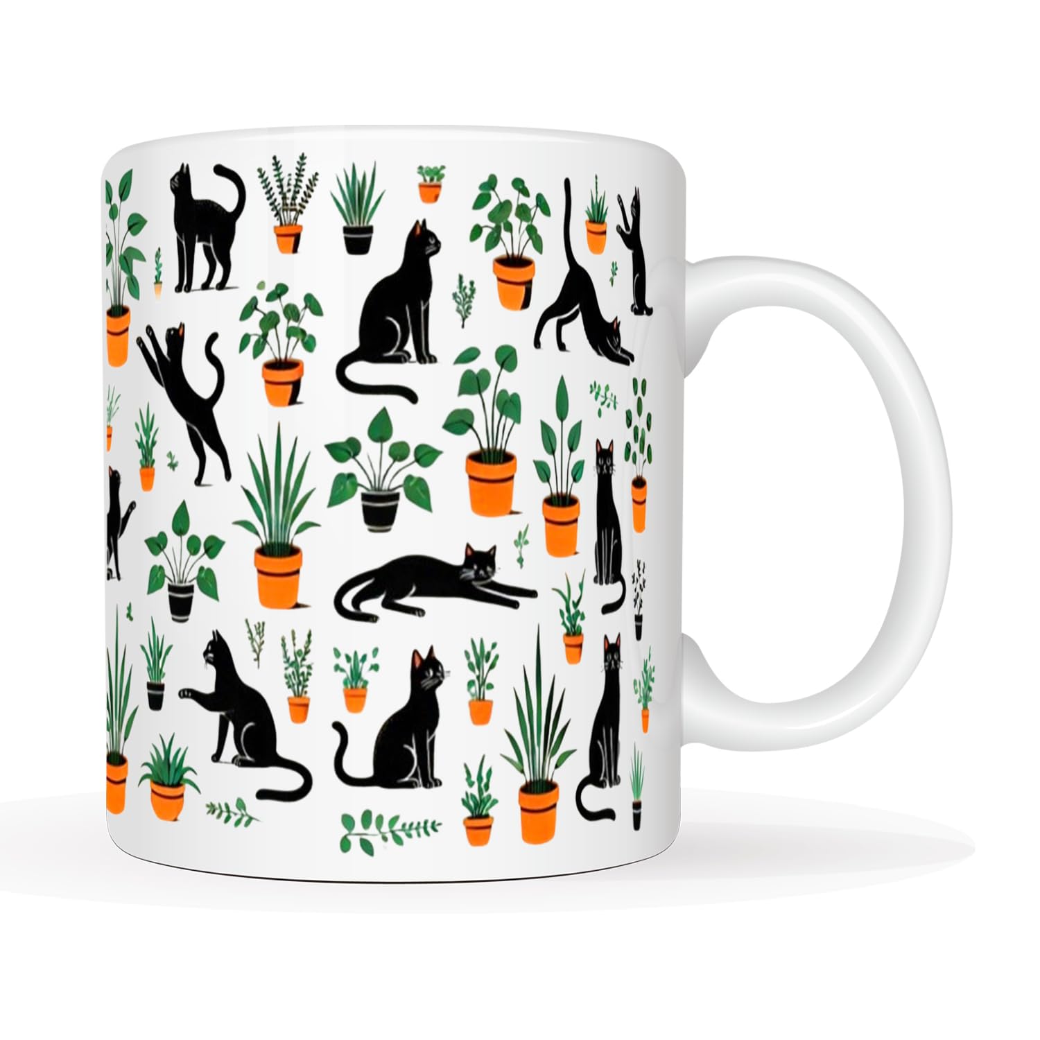 This Charming Black Cats & Plants Coffee Mug 11 Oz - Cute Design for Cat Lovers and Plant Enthusiasts, Owners-Botanical Cup