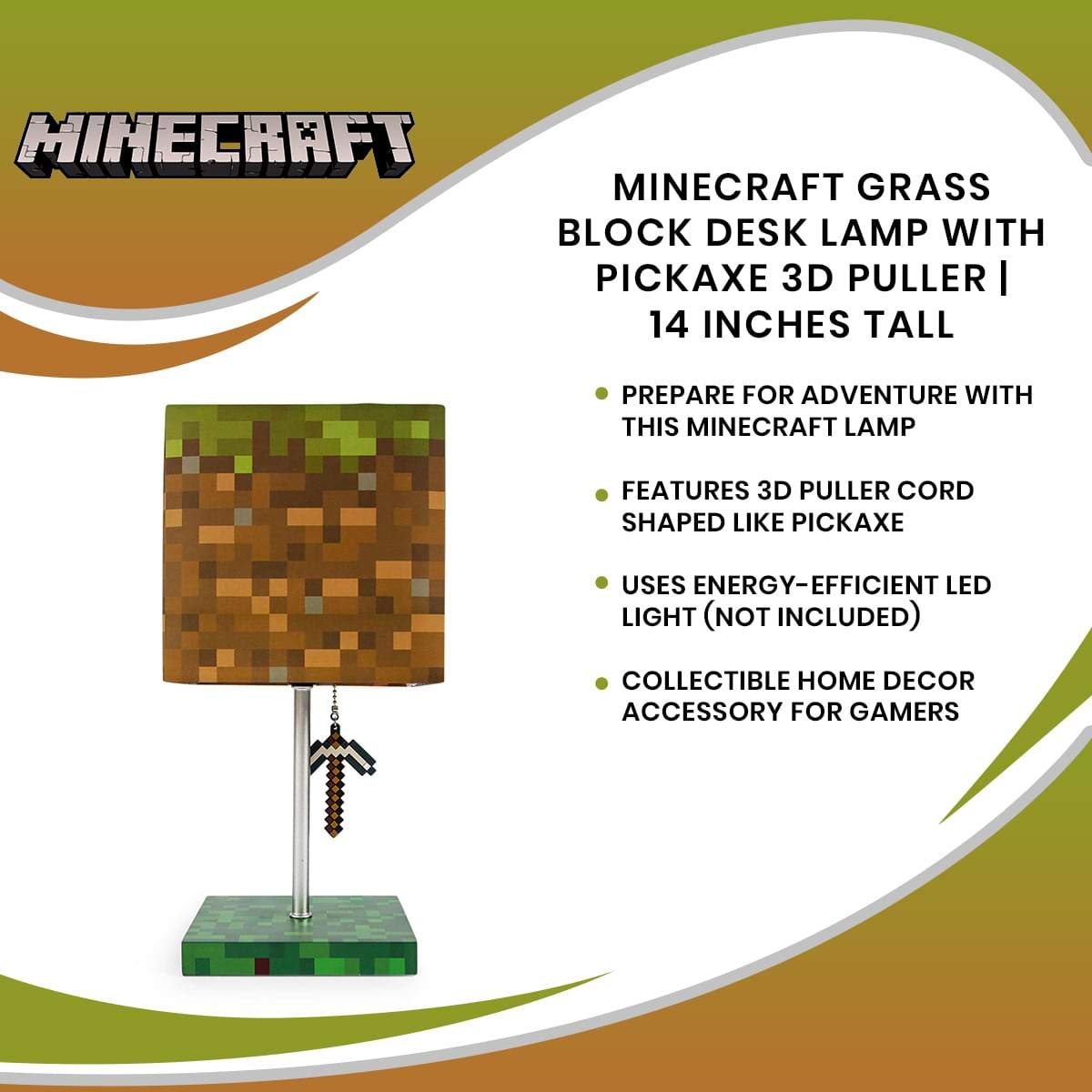 Minecraft lampa biurkowa z kilofem i uchwytem 3D, lampka nocna LED, niezbędnik do pokoju z grami wideo, akcesoria do dekoracji domu, wysokość 35 cm