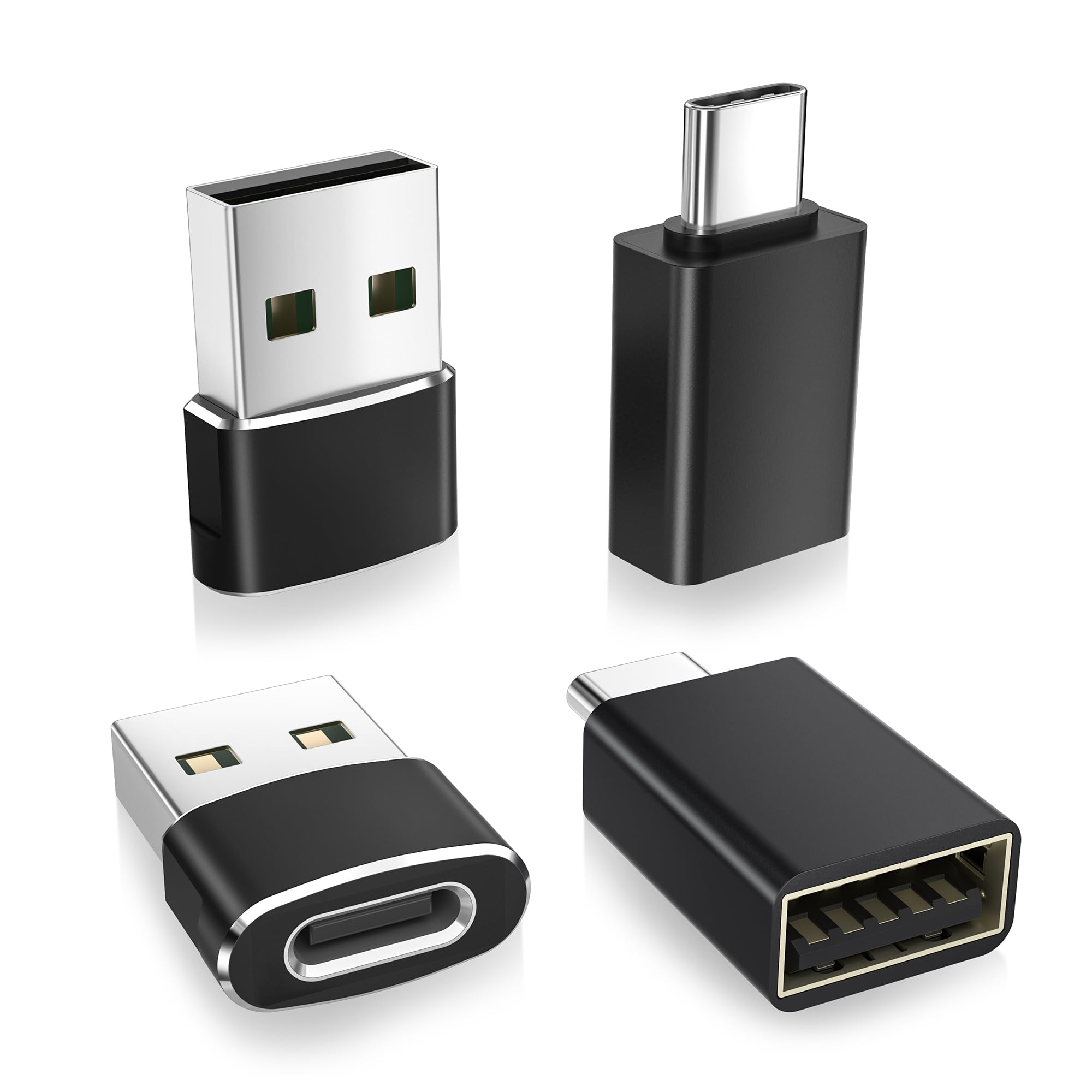 BASESAILOR USB to USB C Adapter with USBC Male to USB A Female 3.0 4Pack,Thunderbolt 4 3 OTG Charger Converter for MacBook,iPhone 17 16e 16 15 14 13 Pro Max,iPad Air Mini,Samsung Galaxy S25 S24 Ultra