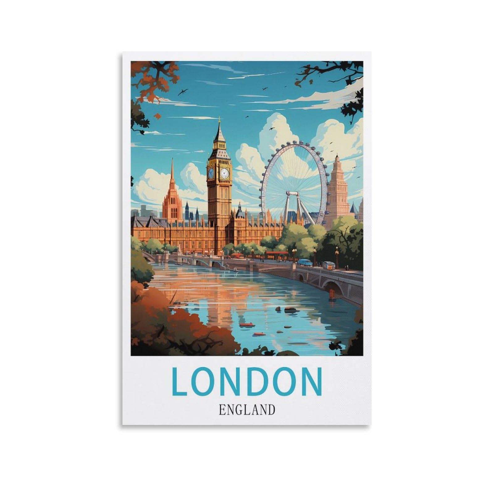 Lhjoiun Unframe-Style London England Vintage Travel Posters 08X12inch(20X30cm) Art Canvas Print For Living Room Bedroom Home Decoration Modern Art