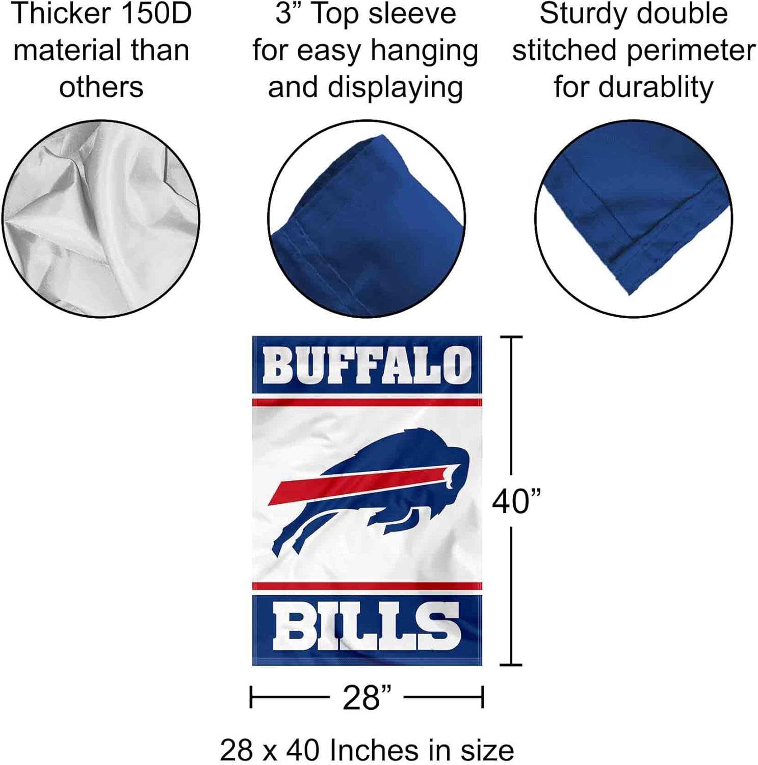 Buffalo Bills White Double Sided Banner Flag - Image 2