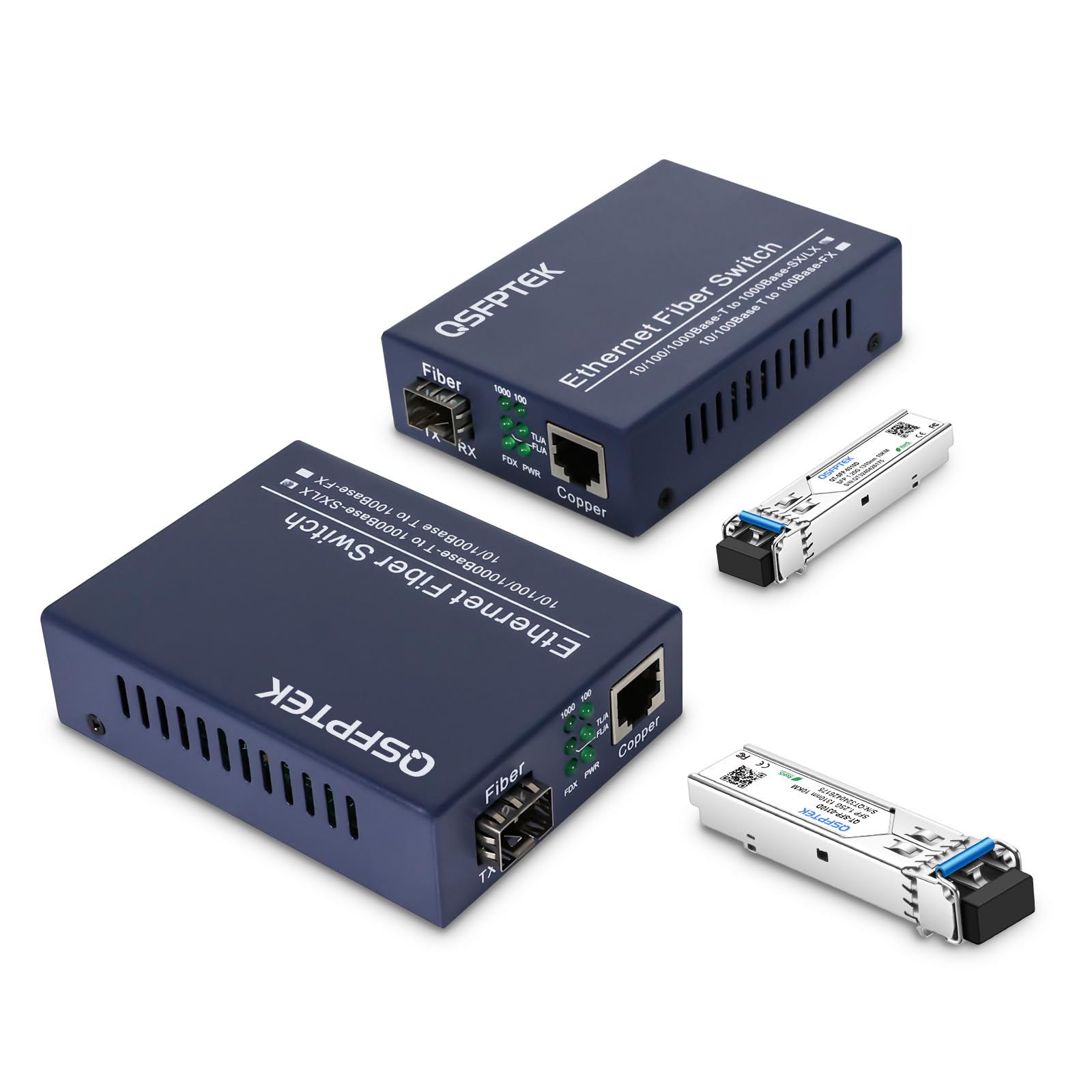 Convertitore multimediale Gigabit Ethernet a coppia, convertitore multimediale da Ethernet a fibra da rete 10/100/1000Mbps, con 2 moduli SFP 1000Base-LX (1,25 Gb/s, modalità singola, doppio LC, 1310