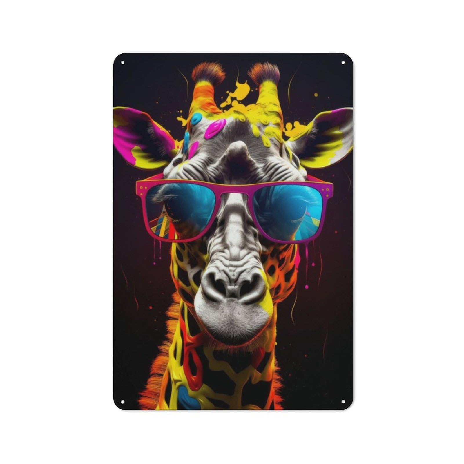 Junmoney Graffiti Giraffe Shades Metal Wall Sign 30X20cm Featuring For Garage Wall, A Housewarming Gift For People Furnishing A Garage