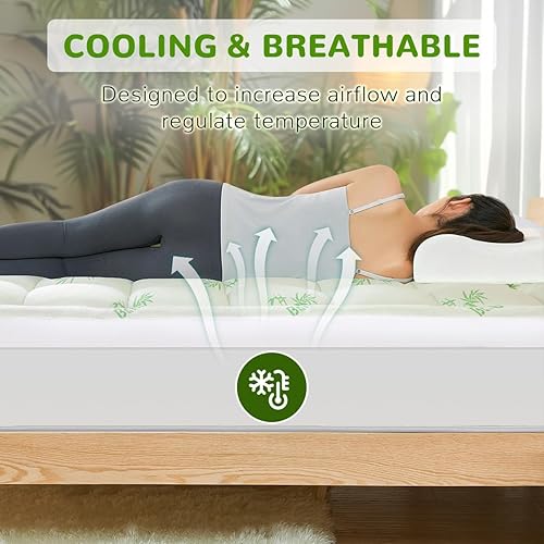 Miniatura 2 de Acnalboma Cubrecolchón de bambú tamaño King, 1000 GSM, transpirable, extra grueso, funda de colchón refrescante para dolor de espalda, parte