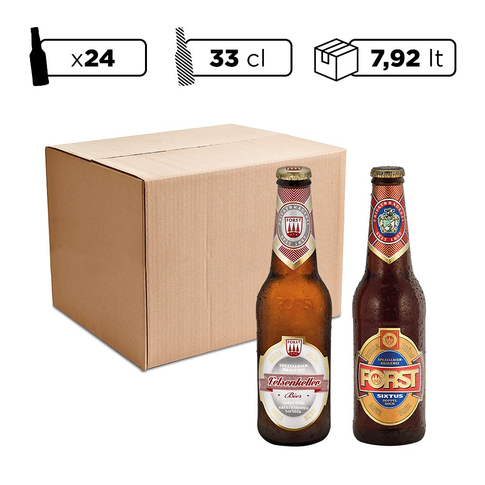 FORST Set 24 Bottiglie da 33 cl Degustazione Birra Forst Felsenkeller Sixtus Italiana Luppolo Malto Artigianale, Birra Forst 24 Bottiglie - 7,92 Litri
