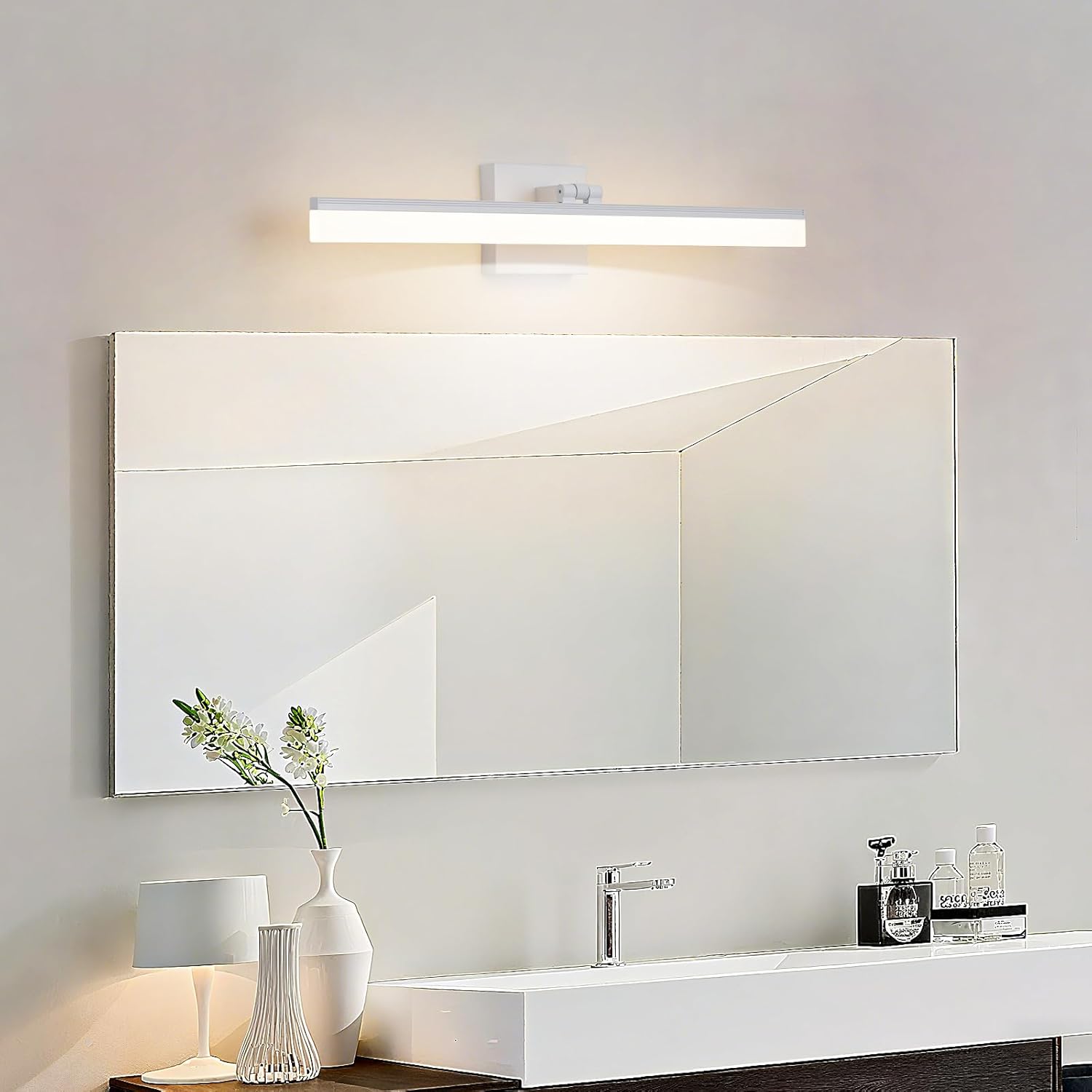Velumina Modern Bathroom Mirror Light 8W Dimmable 5CCT Mirror Cabinet Bathroom Lighting, Adjustable Angle Bar (White, 15.7inch)