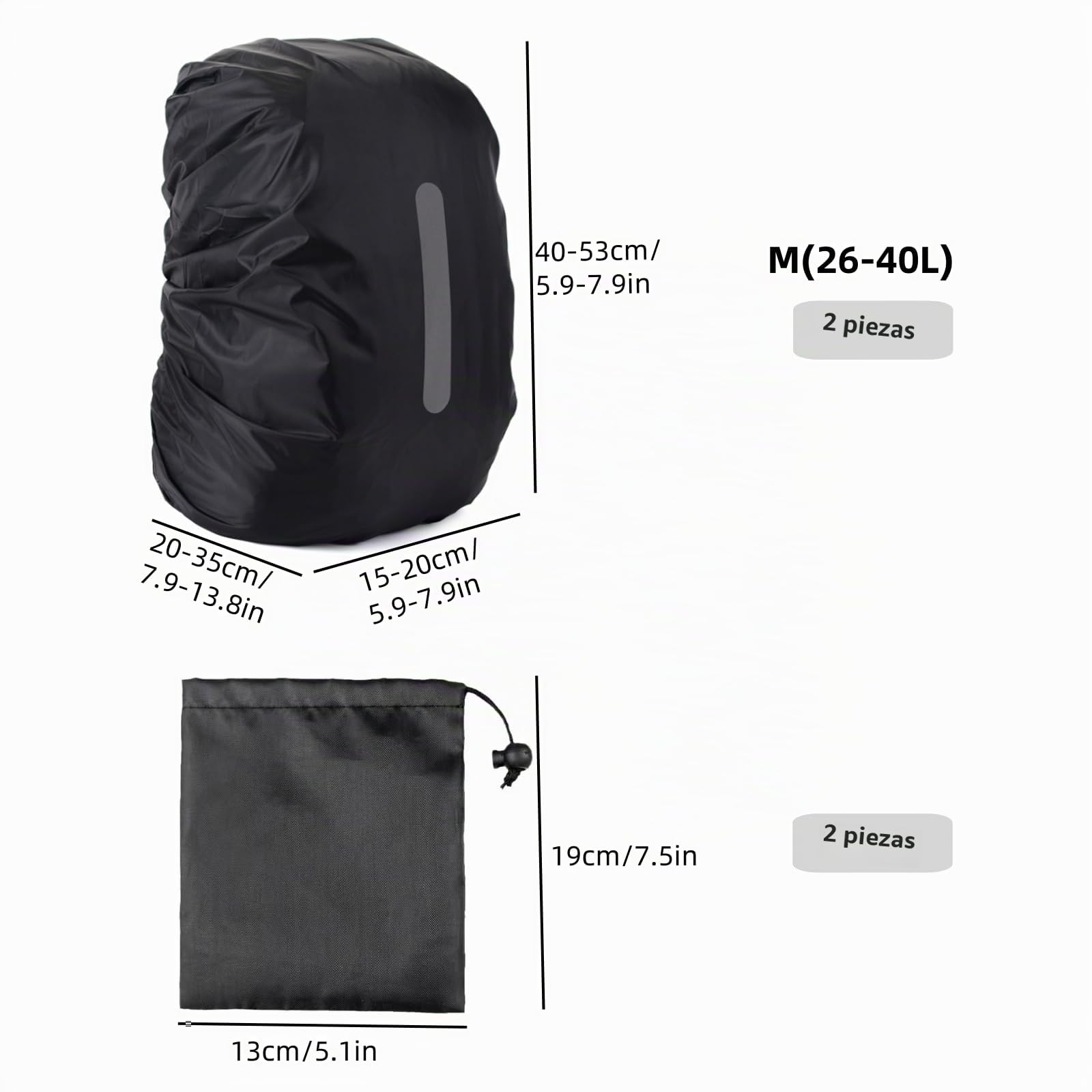 2 Piezas 30-40L Funda Impermeable para Mochila Cubre, Protector Mochila Lluvia, Reflectante, Antirrobo, para Senderismo, Ciclismo, Escalada Y 2 Bolsas Negras