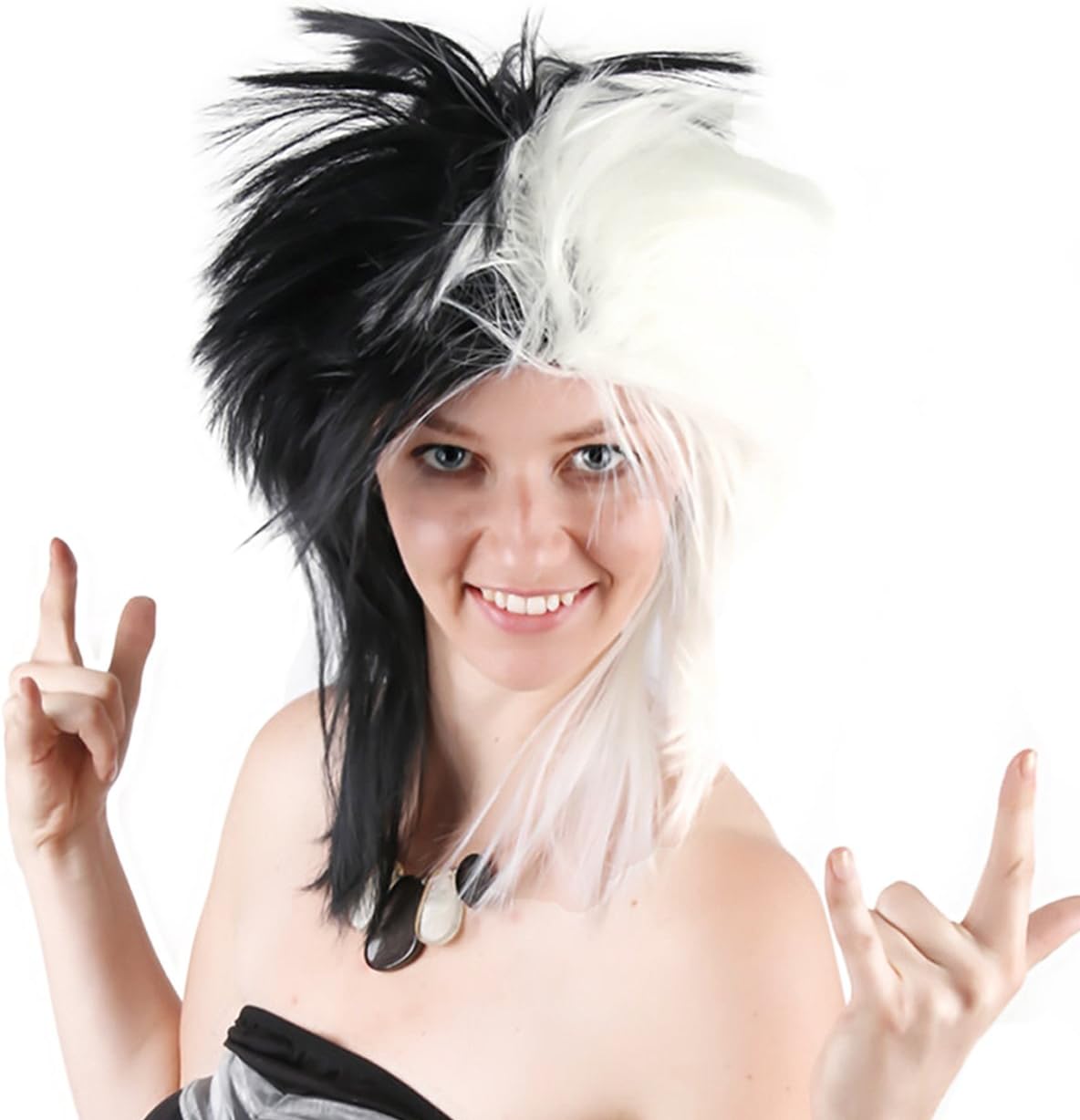 Cosplay 80s Rocking Dude Wig Fancy Dress Punk Metal Rocker Mullet Style Anime Synthetic Hair Black White Pixie Wig Punk