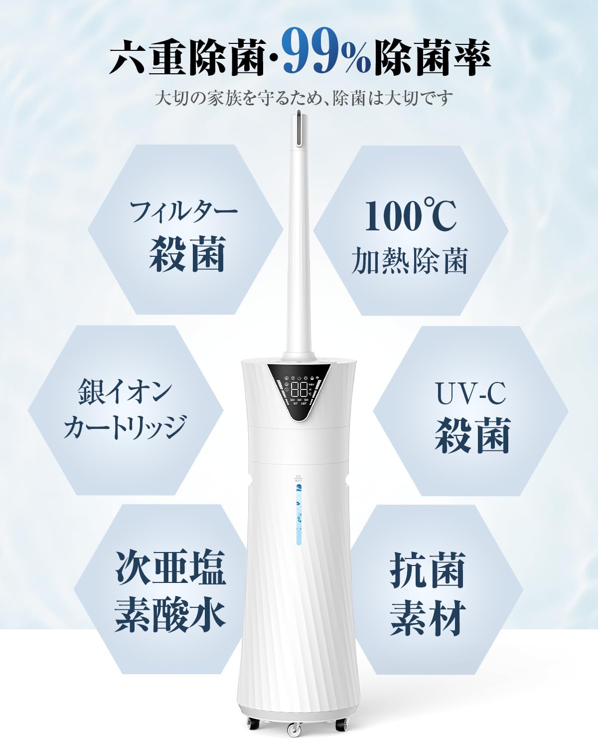 Amazon.co.jp: 加湿器 大容量 17L 業務用 90°/180°自動首振【加熱