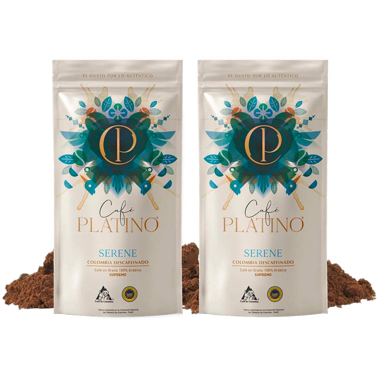 Café Platino Serene - Pack 2 sobres de 250g - Café Gourmet Molido Descafeinado de Colombia Supremo - 100% Arábica