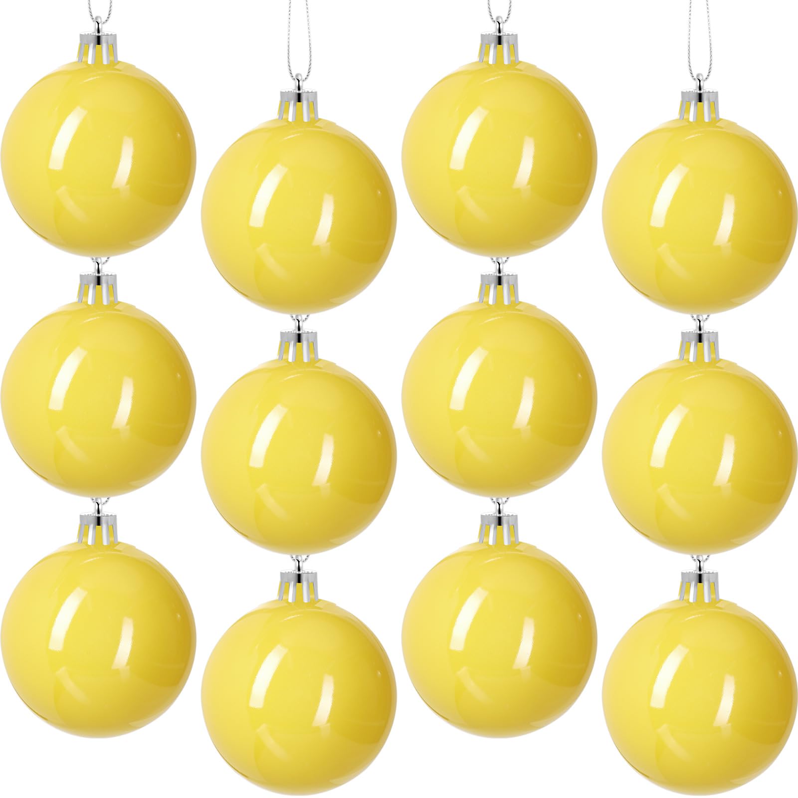 Lot de 12 boules de Noël brillantes pour sapin de Noël à suspendre - 8 cm - Jaune