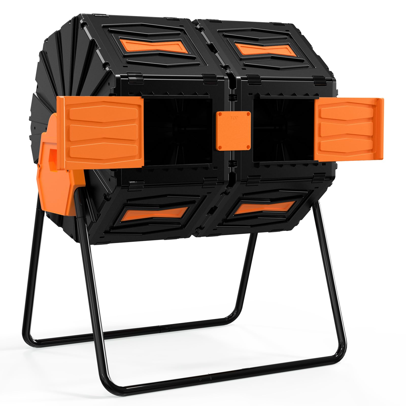 Marcytop Compost Tumbler, Easy Assemble & Efficient Outdoor Compost Bin, 45 Gallon/170 Liter Large Dual Chamber Rotating Composter for Garden, Kitchen, and Yard Waste, Orange Door