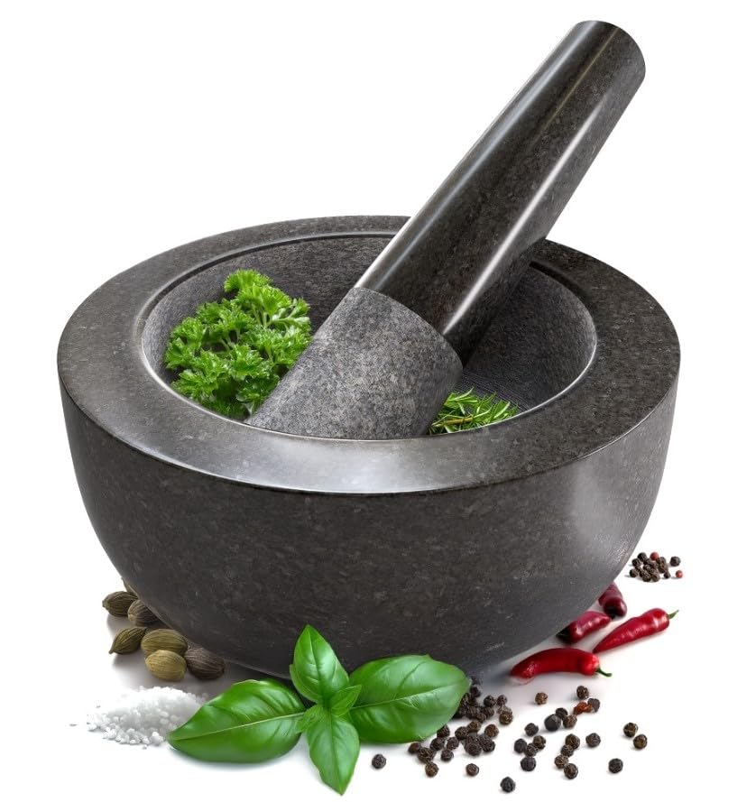 Large Granite Pestle and Mortar - Classic Grinder And Mixer - Ideal For Your Herbs - Spices - Cooking - Essential Kitchen Accessories And kitchen gadgets - Premium Set