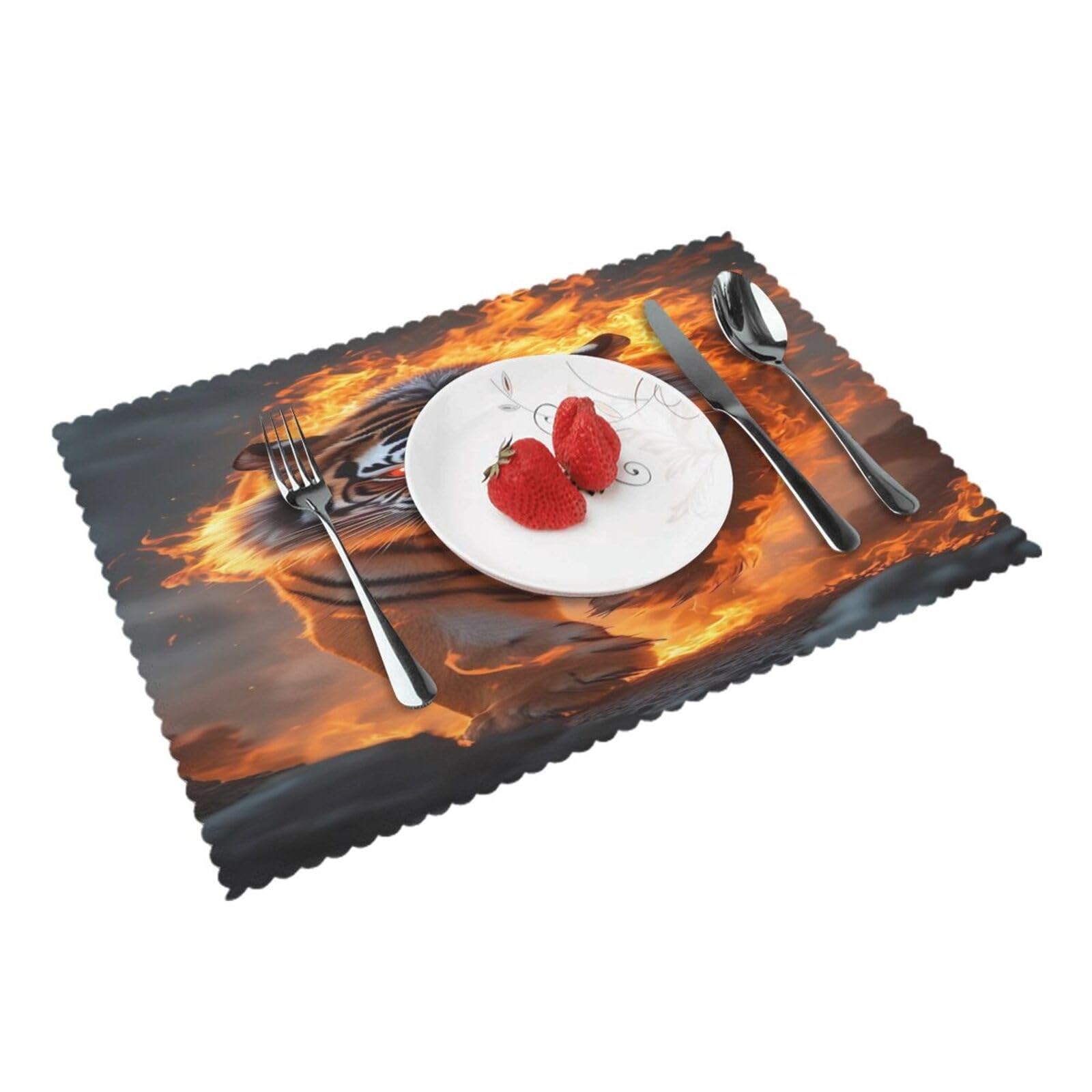 Fiery Tiger Roar Placemats Set of 4 Print Table Mats Place Mats Table Decor for Kitchen Dining 12X18 in