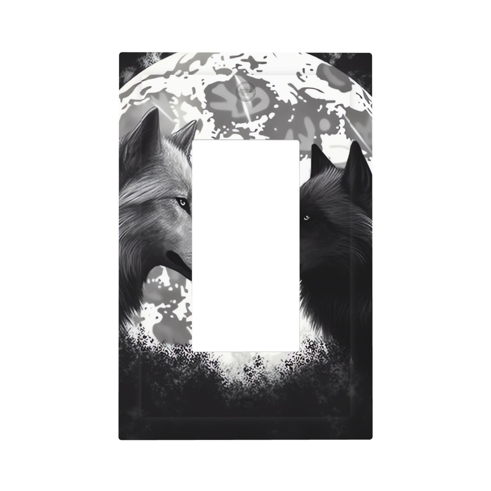 1-Gang Decorator Wall Plate Wolves Love Light Switch Cover Single Gang Receptacle Outlet Wall Plate Mid Size 5" x 3" Wallplate Unbreakable Polycarbonate Outlet Faceplates Covers