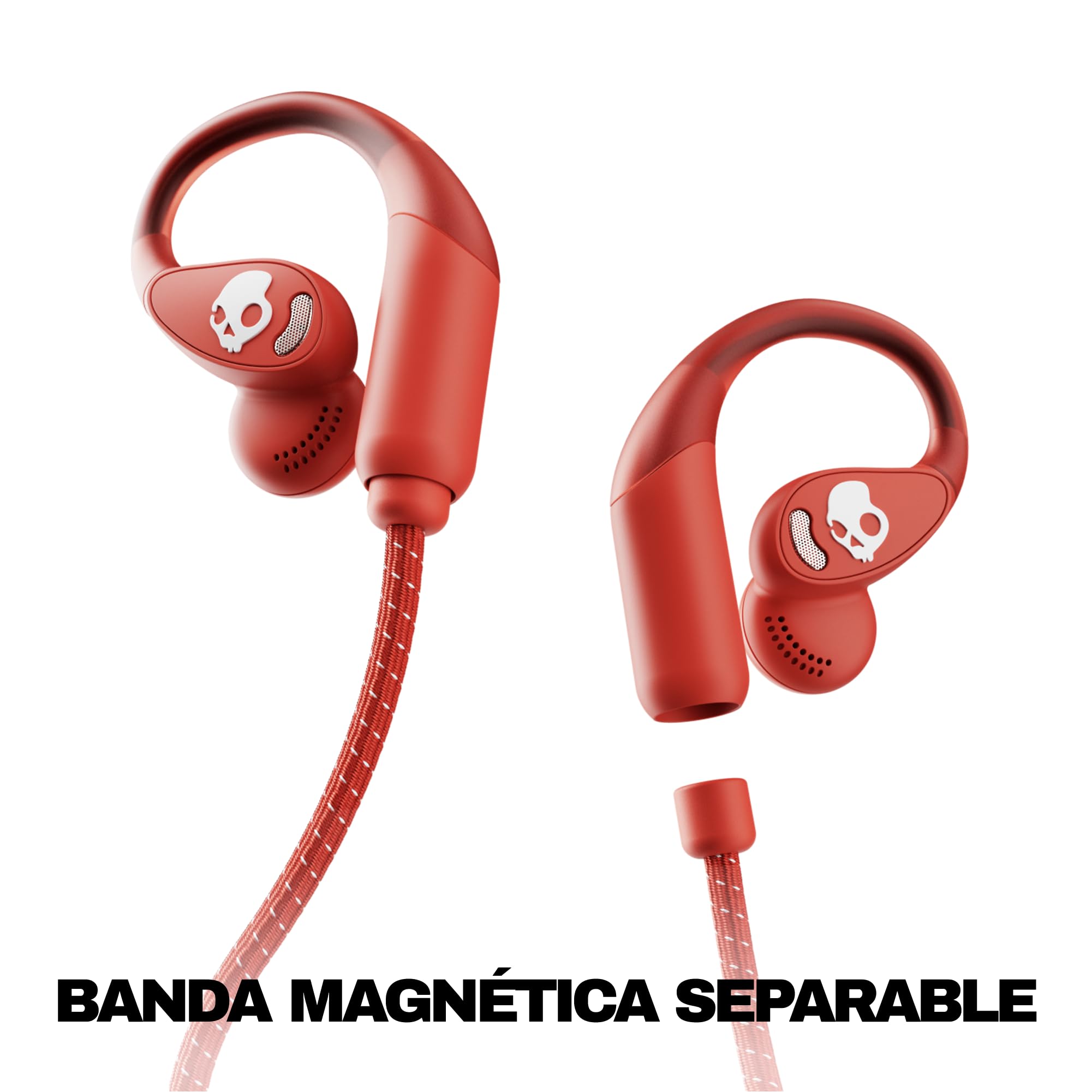 Skullcandy Push 540 Open Auriculares Open Ear Inalámbricos Bluetooth Resistentes al Agua y al Sudor, 42 Horas de Autonomía, Banda Magnética Separable, Ajuste Seguro - Rojo