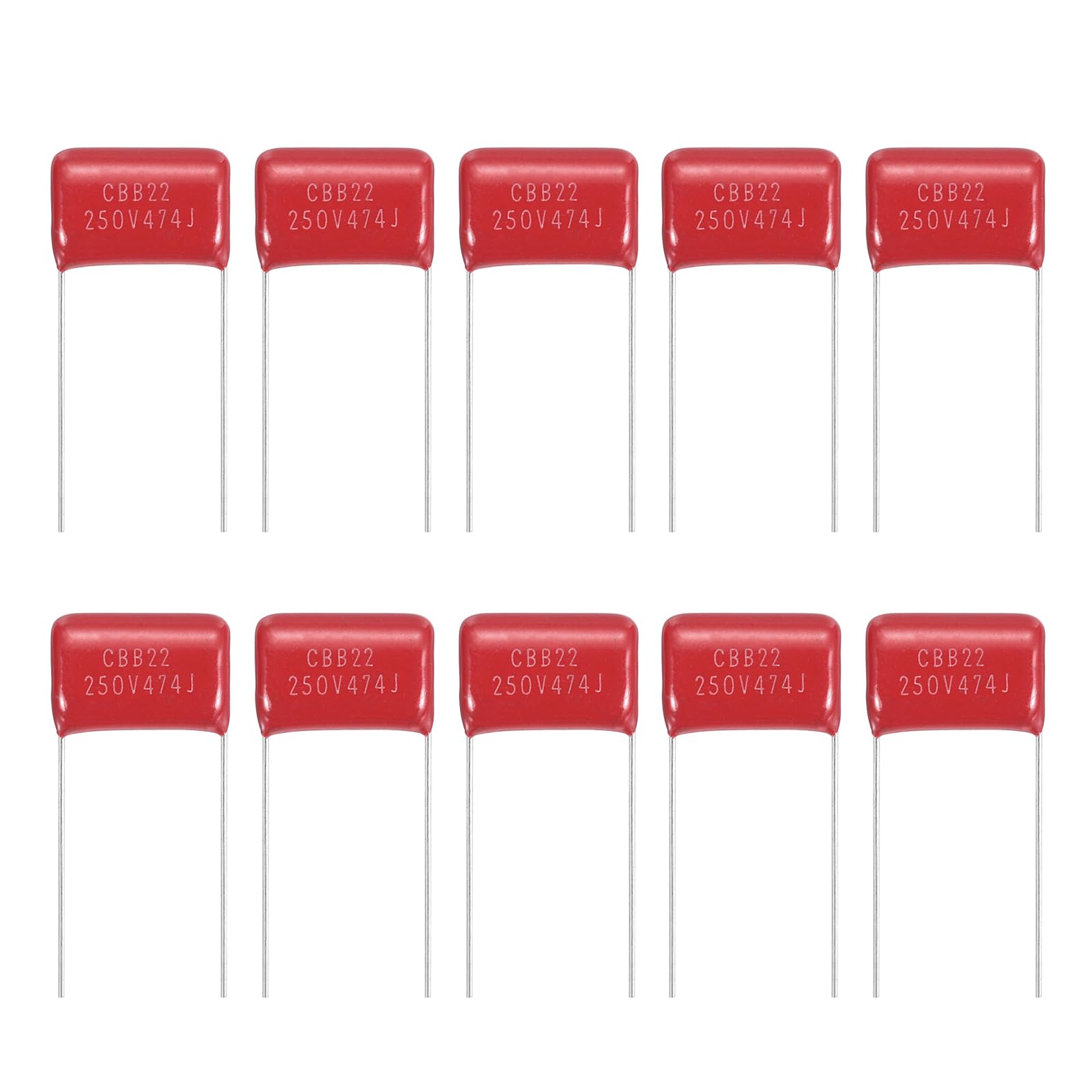 sourcing map 20 Pcs Metallized Polypropylene Film Capacitors, CBB21/CBB22 250V 474J 0.47UF Capacitors Assortment Kit for Electronics Appliances and Energy Saving Lamps, Red