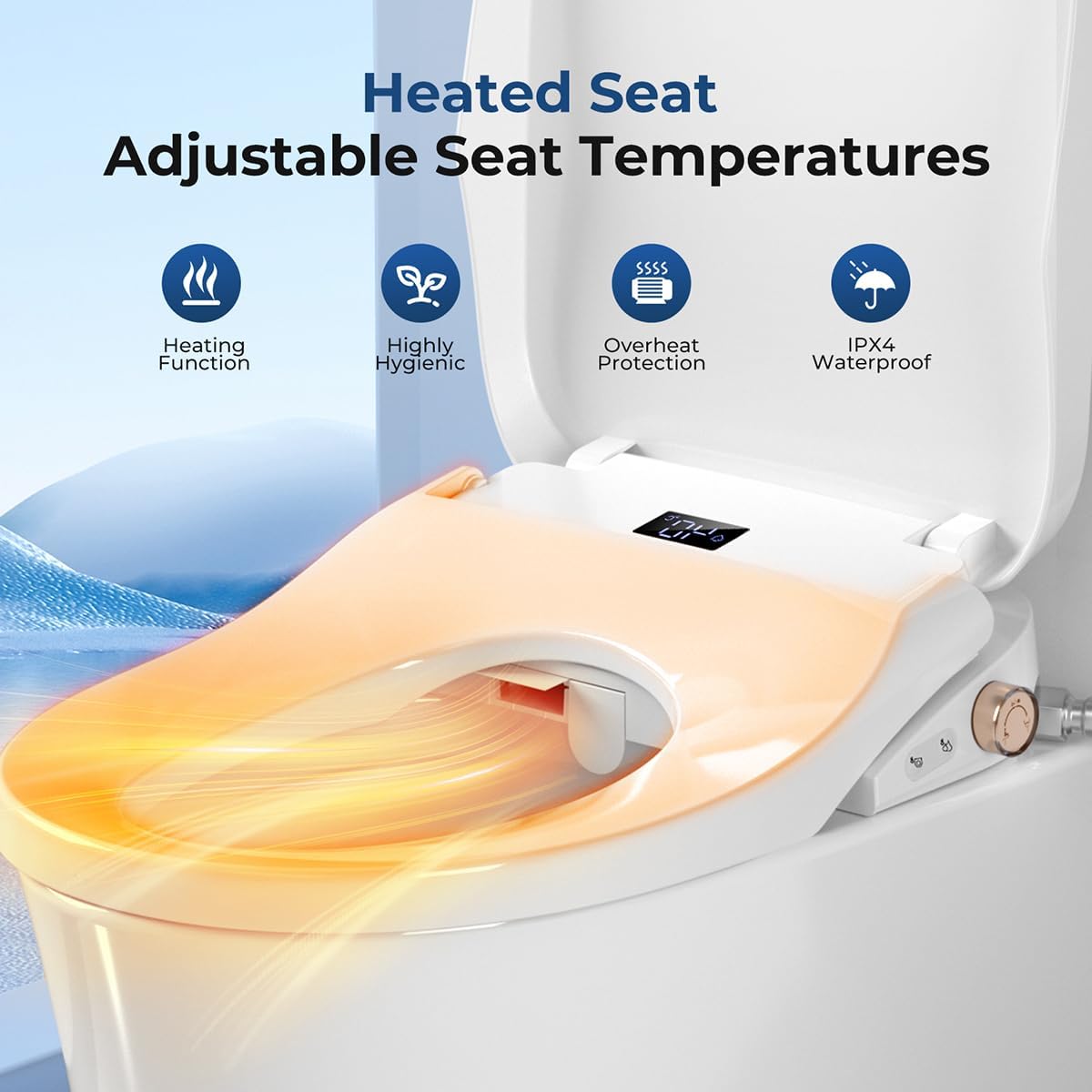Bidet Toilet Seat Elongated, Electric Heated Seat with Instant Warm Water, Remote & Side Knob Control, Self-Clean Nozzle, Soft Close Lid, Night Light, Warm Air Dryer - Image 6