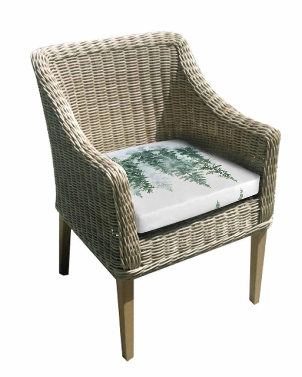 2 Pack Forest Green Waterproof Cushion Covers with Ties, Outdoor Patio Chaise Lounge Chair Seat Cushion Slip Covers Replacement(Only Cover) Spring Summer Watercolor Pine Tree 22