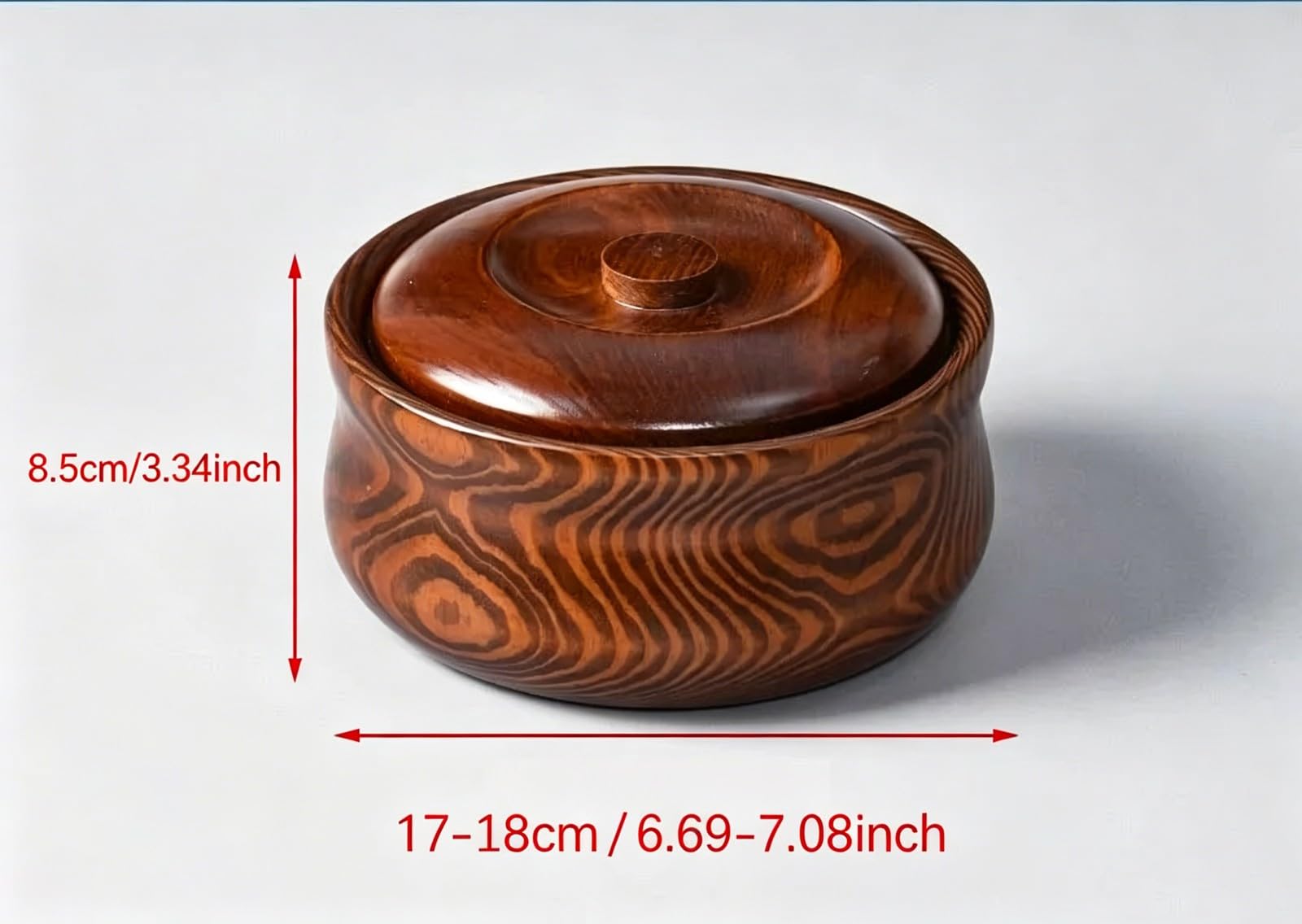 Duża drewniana miska (21-22 cm) z pokrywką, idealna na imprezy i inne okazje, do przechowywania sałatek, orzechów, słodyczy, suszonych owoców, makaronu i przypraw (17-18 cm)