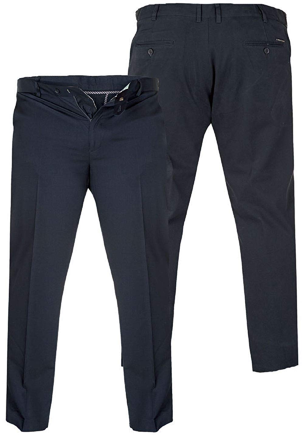Duke London D555 Mens Big Size Stretch Chino Trousers with Extenda Waist in Navy in 58W x 33L