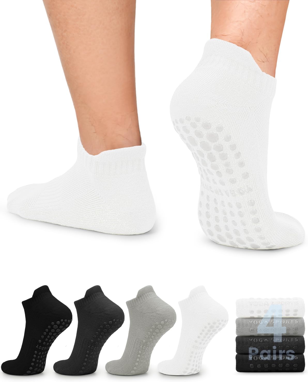 FuelMeFoot Men's Non Slip Yoga Socks with Grips Anti Slip Socks with Cushion for Hospital, Pilates, Fitness Grippy Socks