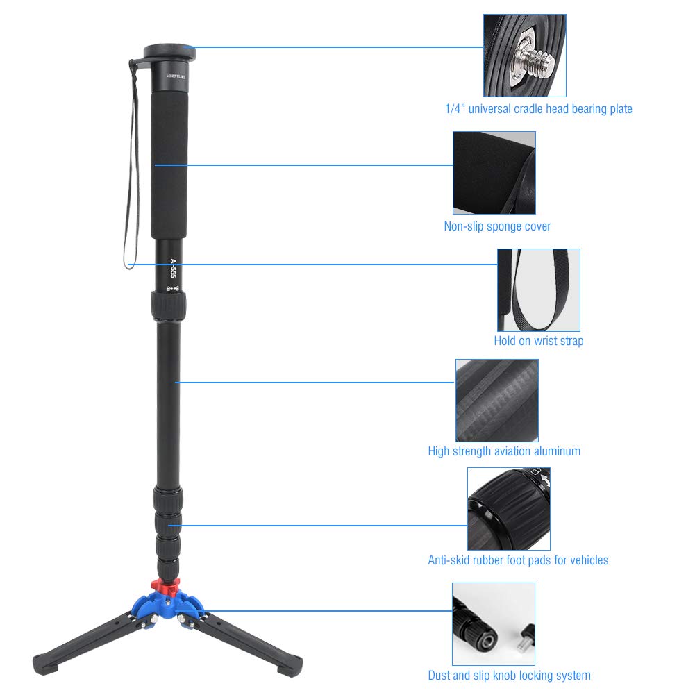 Monopié telescópico profesional para cámara de aleación de aluminio, ligero, portátil, altura ajustable con base M2 para fotografía de viajes al aire libre, 160 cm