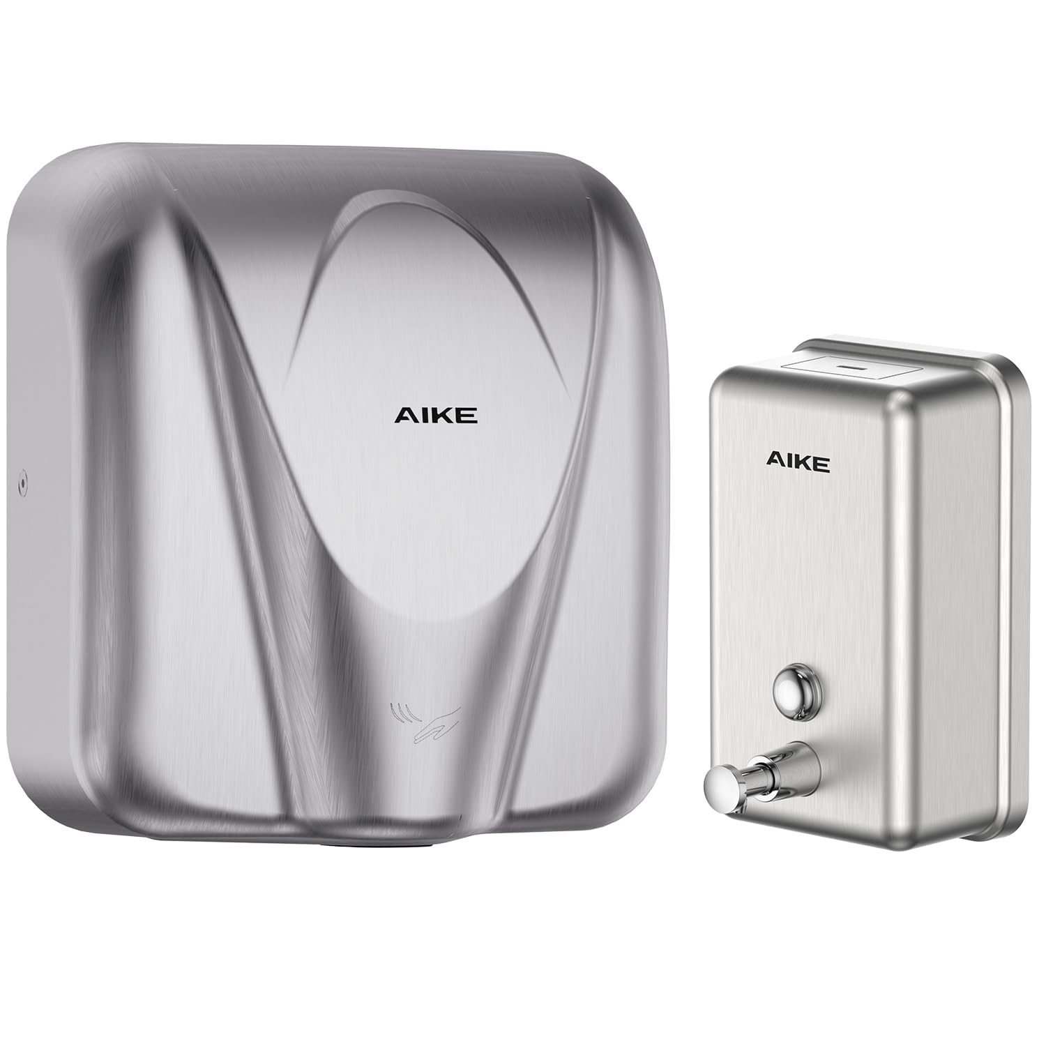 AIKEHand Dryer and Soap Dispenser Bundle, Brushed Stainless Steel Finish