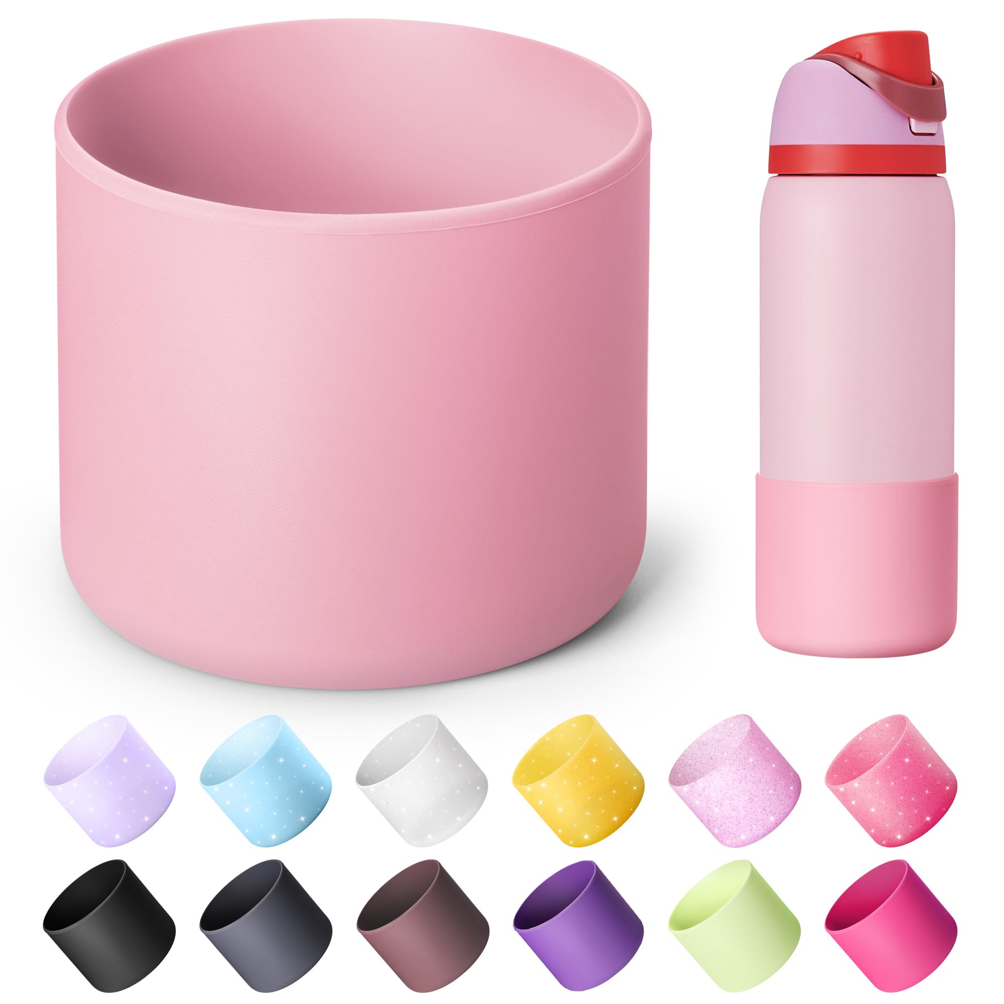 Diumepo Silicone Water Bottle Boot for Owala 40 oz, Anti-Slip Protective Sleeve for Owala Twist & FreeSip & Flip Stainless Steel Water Bottle, Boot Bottom Base (Pink)