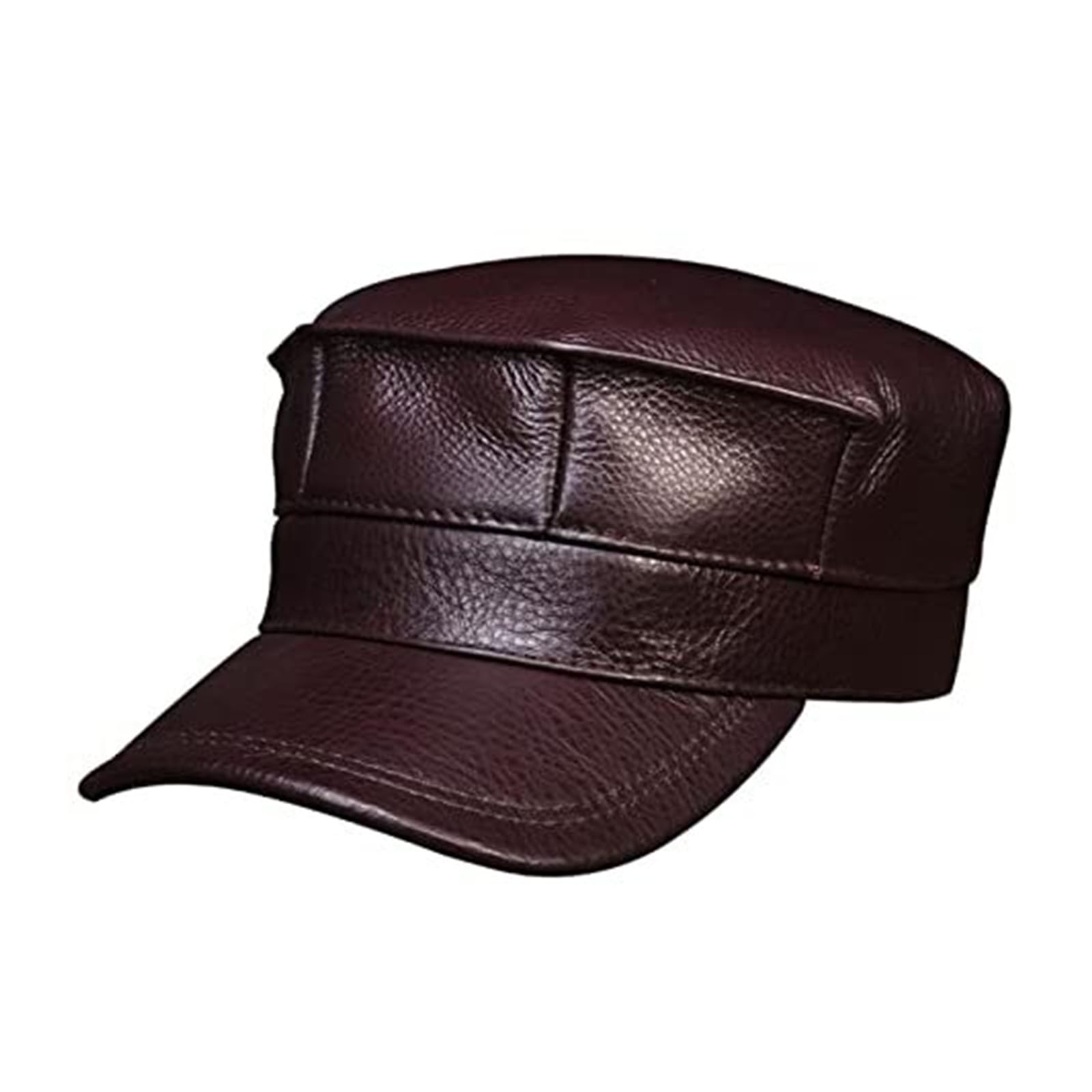 Men's Genuine Leather Baseball Cap Hat - Real Cowhide Flat (Black, XL)(Large; Camel)