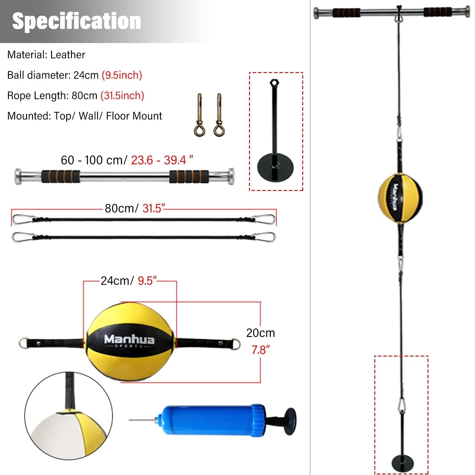 Sacco da boxe silenzioso per porta, sacco a doppia estremità e palla da boxe per riflessi per telaio della porta, soffitto e pavimento, palla antistress da appendere per fitness e ventilazione, sacc