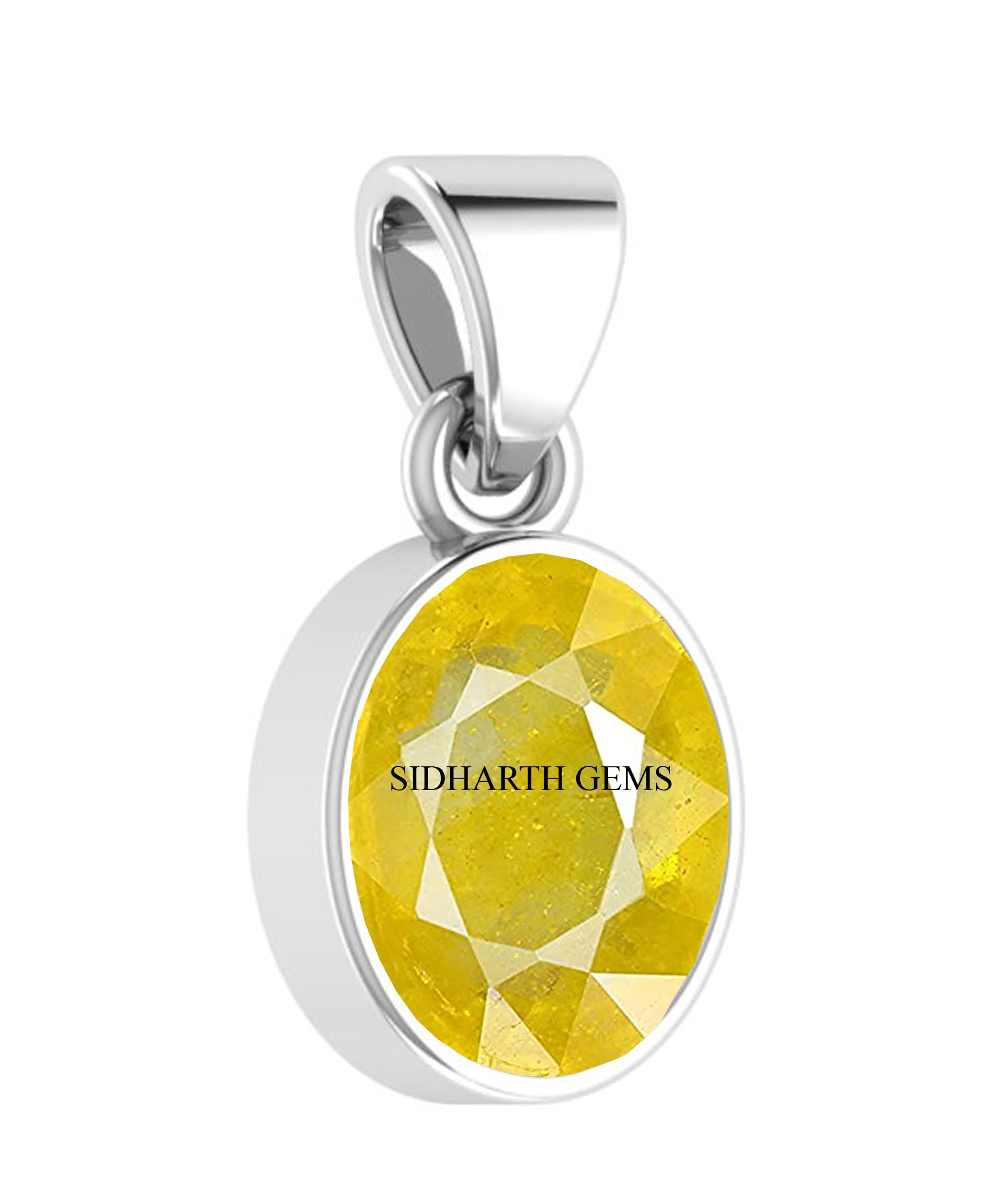 kushmiwal gems 10.25 Ratti Natural Yellow Sapphire Silver Plated Pendant/Locket (Pukhraj Stone Panchadhatu Pendant-picture-3
