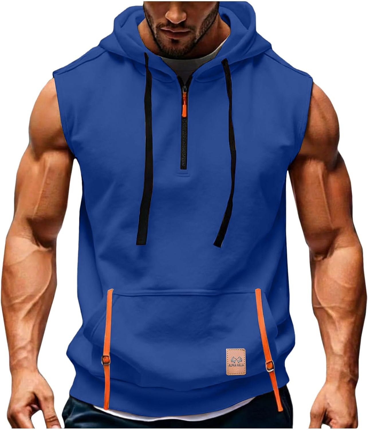 Men's Quarter Zip Sleeveless Hoodie Ribbed Knit Muscle Tank Top Gym Workout Vest Fashion Shirts with Pocket