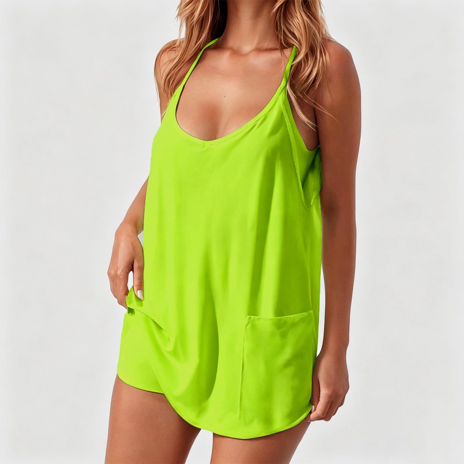 Générique Combinaison short légère pour femme, confortable au quotidien avec deux poches latérales, parfaite pour les journées chaudes d'été et les activités décontractées du L