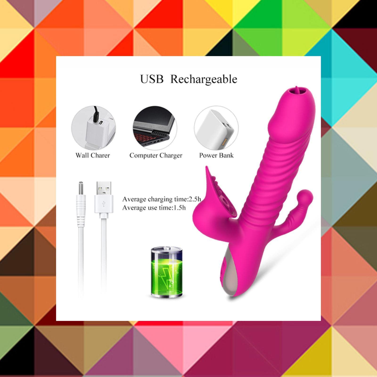 Dona Vibratori Dildo vibrante telescopico Spinta Leccata di lingua Vibratore Clitoride Vagina Clitoride Stimolazione anale Giocattoli del sesso per le donne