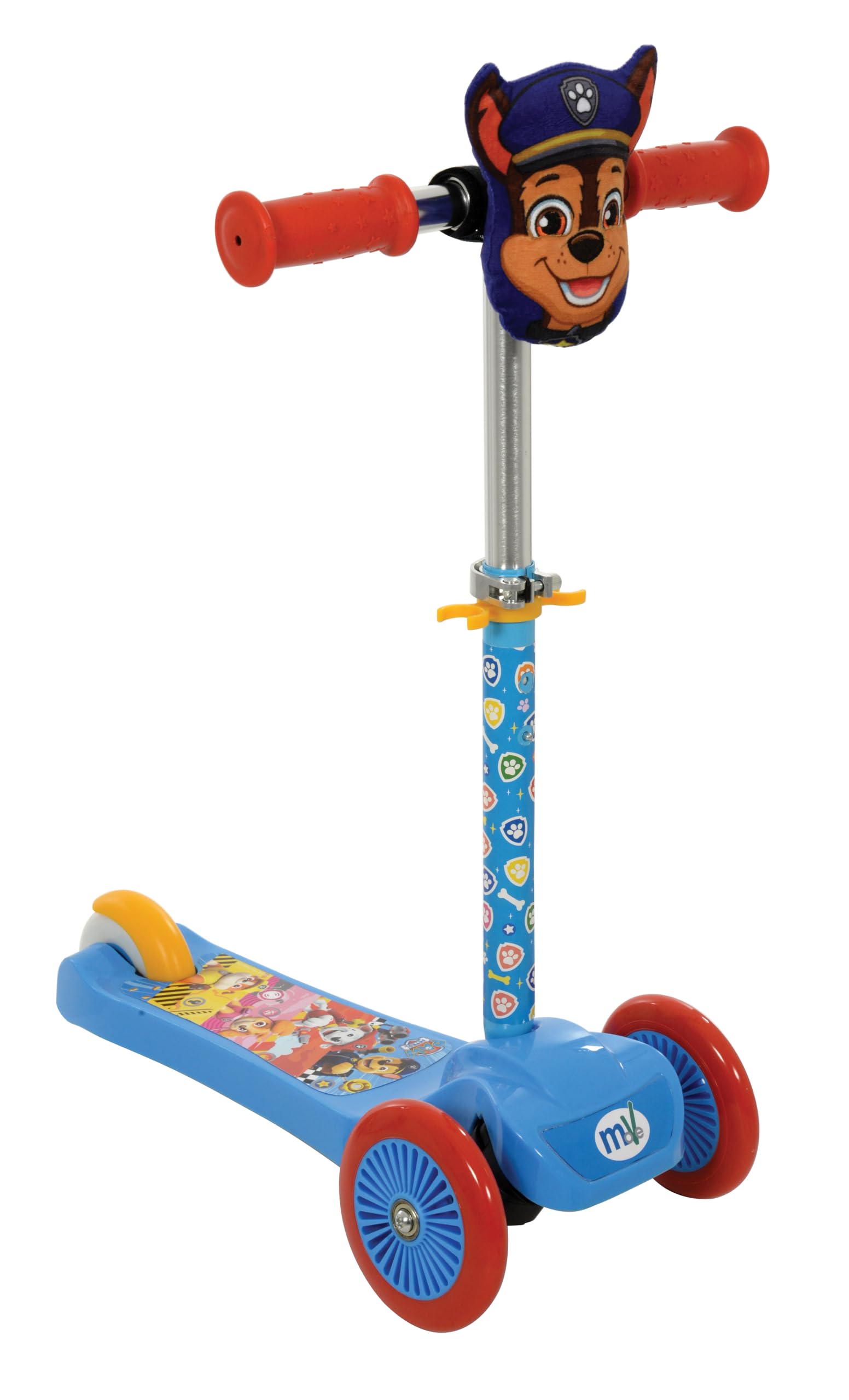 Paw Patrol Mini Go! Tilt 3 Wheel Scooter with Squishle Pouch | Officially Licensed Kids Ages 3+ Push | Tri Unisex Girls or Boys | Adjustable Handlebar Height
