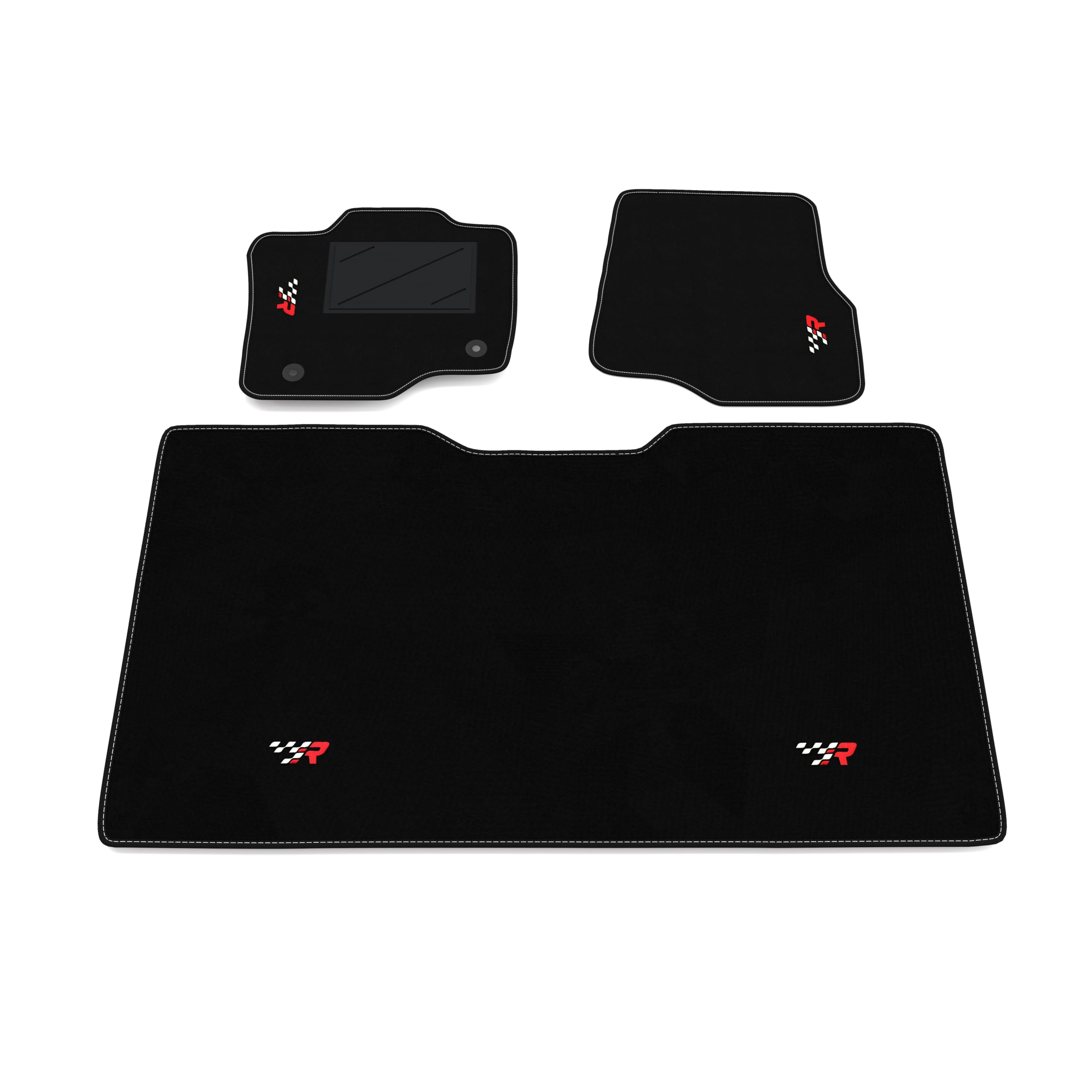 Set de Tapis de Voiture compatibles avec Ford F150 King Ranch - Double Cabine 2018-2026 | Tapis sur Mesure en Moquette, Broderie R Racing, sur Mesure