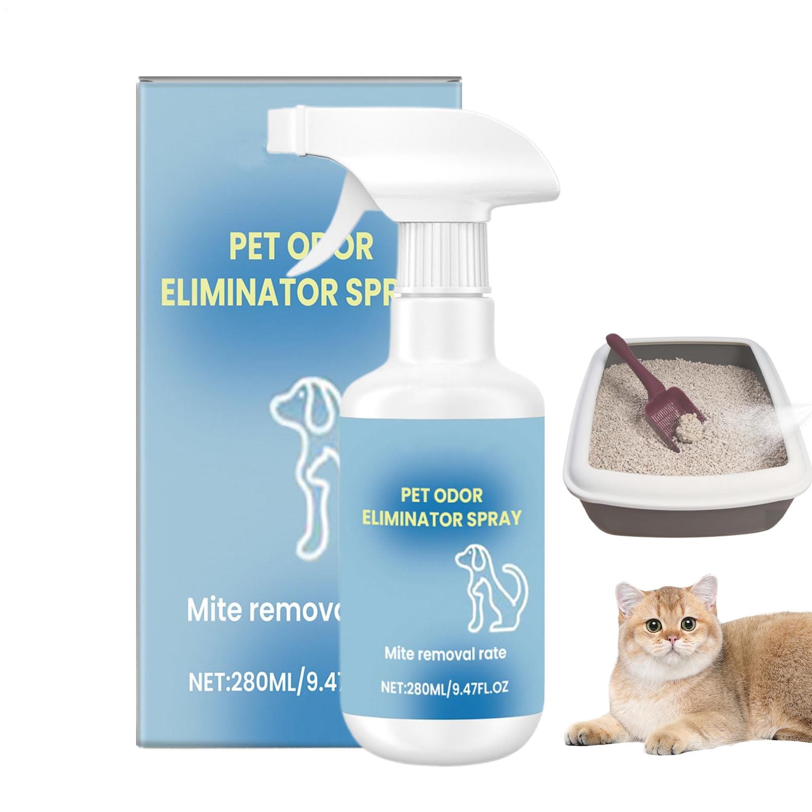 Środek do usuwania nieprzyjemnych zapachów dla zwierząt domowych, środek do usuwania zapachów moczu dla psów – 280 ml, szybko działający środek czyszczący do kuwety dla kotów, pudełko