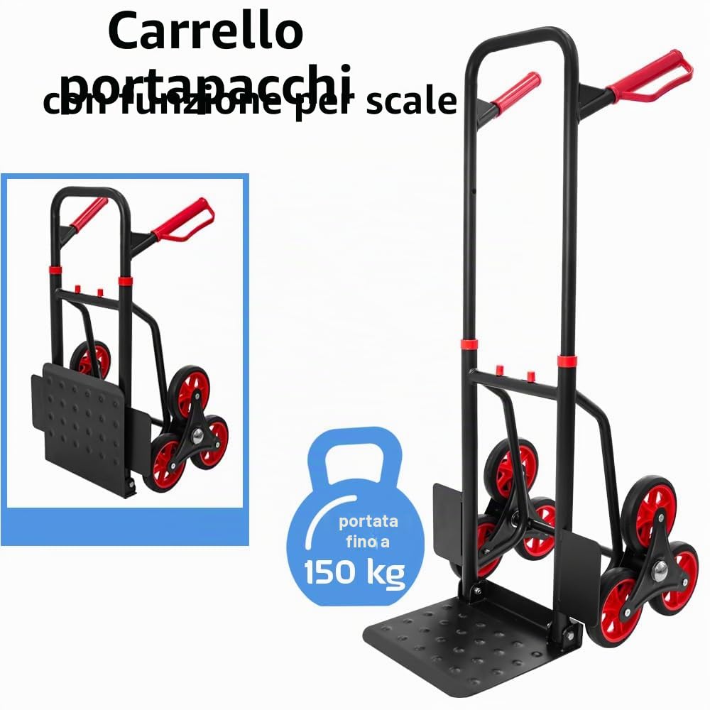 Carrello per scale da 150 kg, impilabile, carrello per il trasporto delle scale, pieghevole, colore: nero