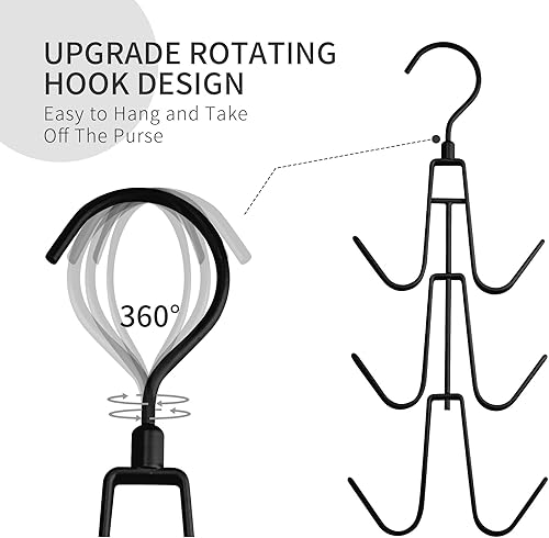 Miniatura 3 de Percha para armario, paquete de 2 organizadores giratorios para bolsos, ganchos para colgar bolsos, organizadores de armario que ahorran espacio y