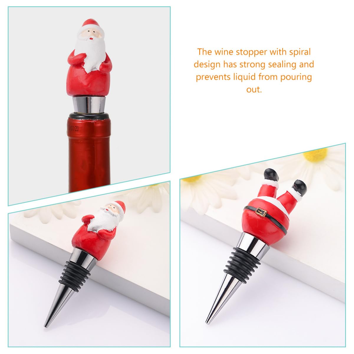 VICASKY Juego de 3 Tapones de Vino navideños de Metal, tapón para Botellas de Vino Tinto y de Oliva, Elegantes corchos para Ocasiones Festivas y